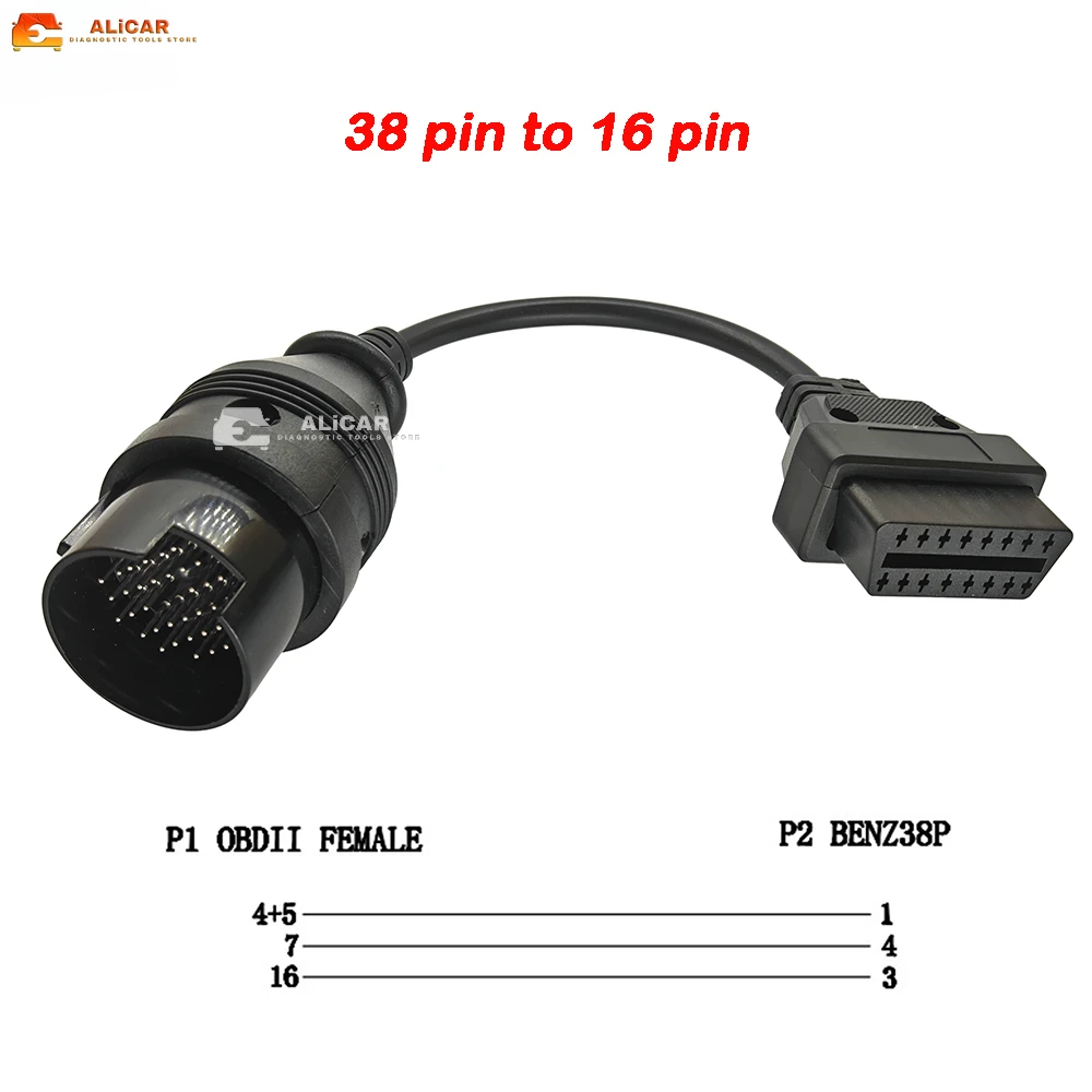 

High Quality Obd2 Extension Cable For Mercedes MB 38 Pin to 16 Pin OBD2 For Benz Free Shipping Car Repair Tool Automobiles Parts