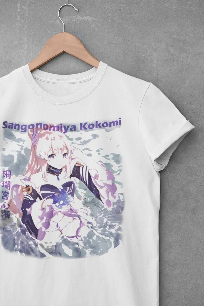 Sangonomiya Kokomi Genshin Impact Aesthetic Anime Vaporwave Unisex Jersey Short Sleeve Tee