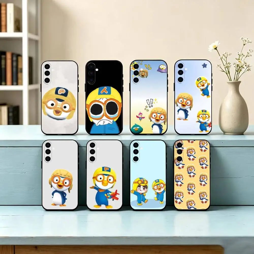 P-Pororo the Little Penguin cartoon Phone Case Black Silicone Soft For Samsung Galaxy A73,A72,A71,A70,A53,A52,A51