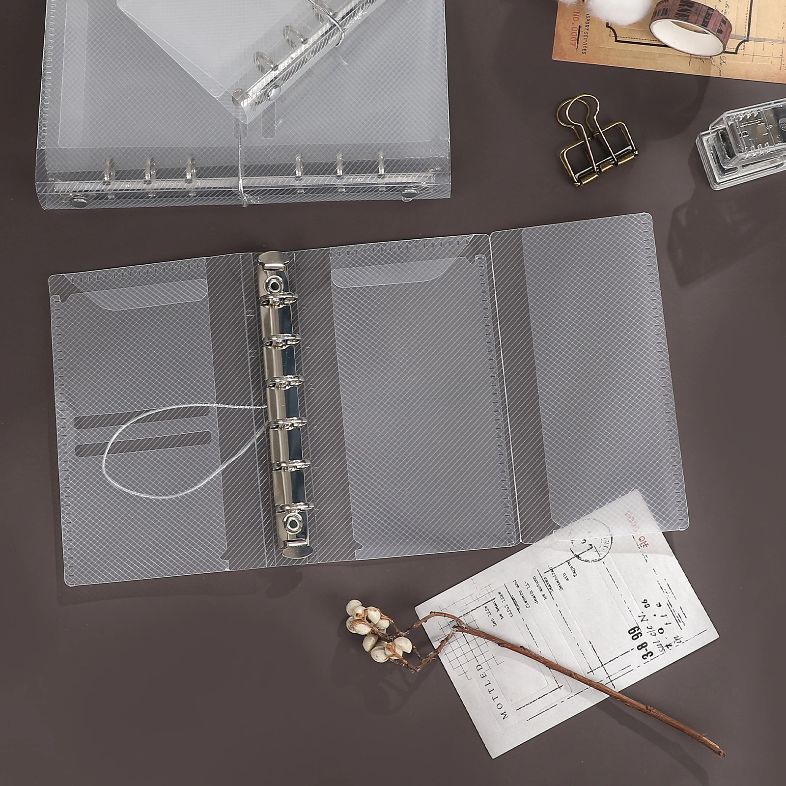 Twill PP Three-fold Loose Leaf Notebook Case Transparent Manual Storage Shell Creative DIY Journal Material Collage Stationery