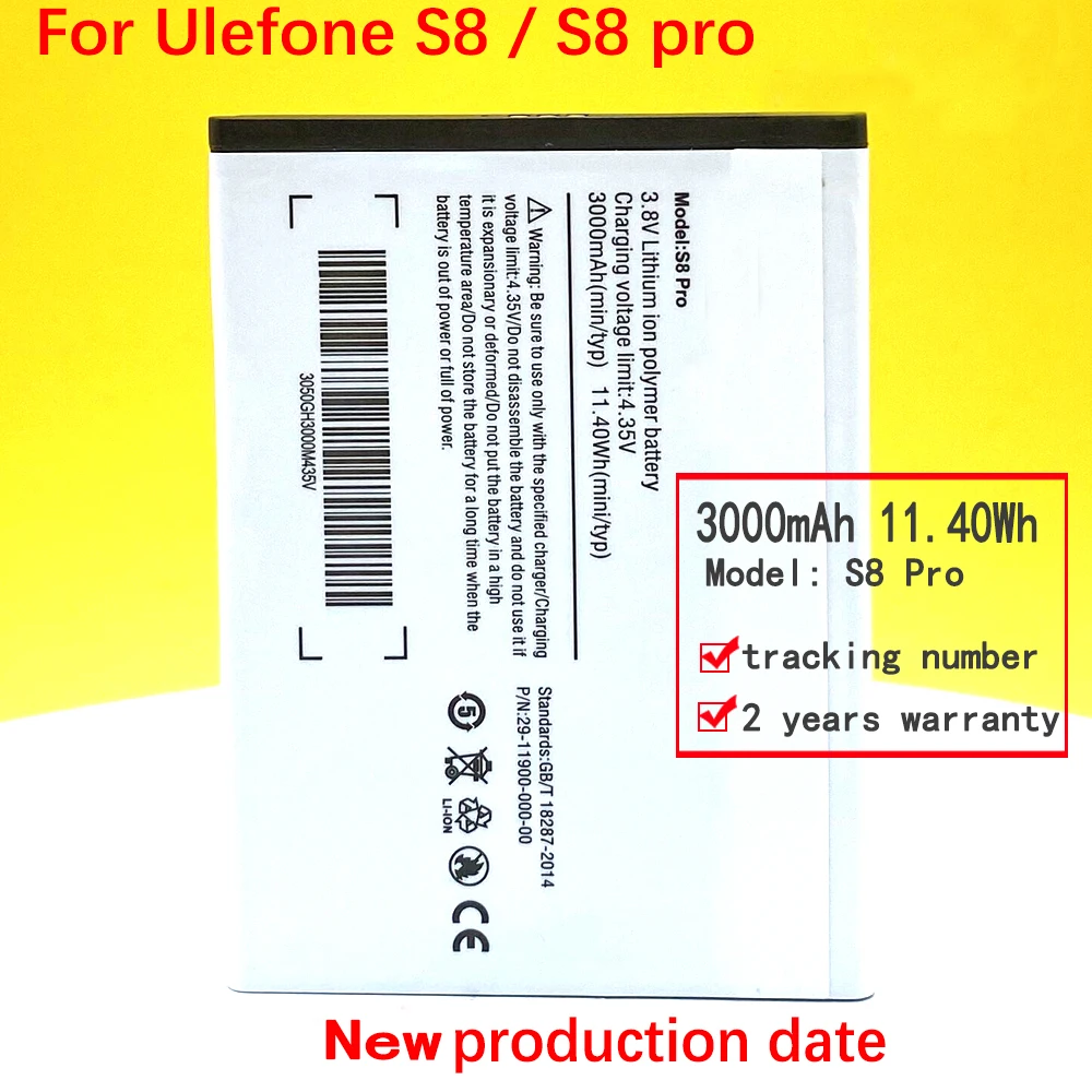 

New 3000mAh S8Pro Battery For Ulefone S8 / S8 Pro Phone +Tracking Number In Stock High Quality