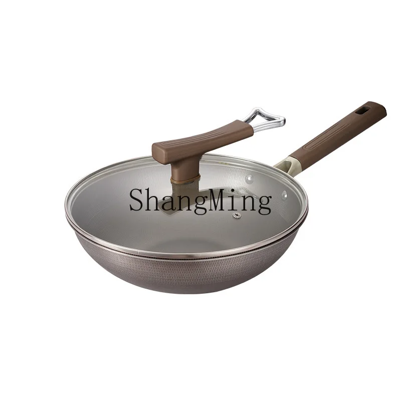 

PYH factory direct supply titanium pan, titanium non-stick pan, uncoated wok, household stainless steel flat bottom wok