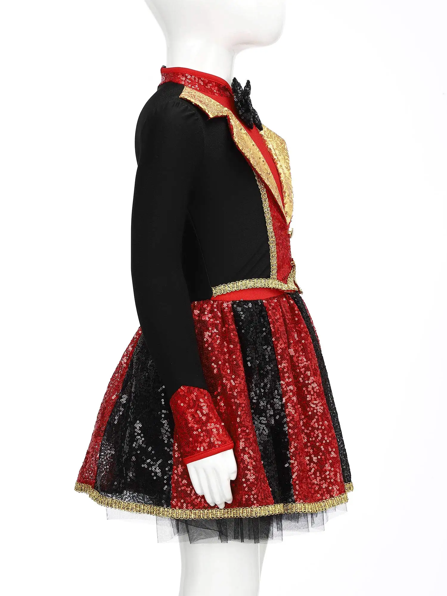 Dziewczęcy kostium karnawałowy: strój kierownika cyrku, trenera zwierząt, cosplay, długi rękaw, cekiny, muszka, tiulowa spódniczka tutu, trykot, sukienka na Halloween.