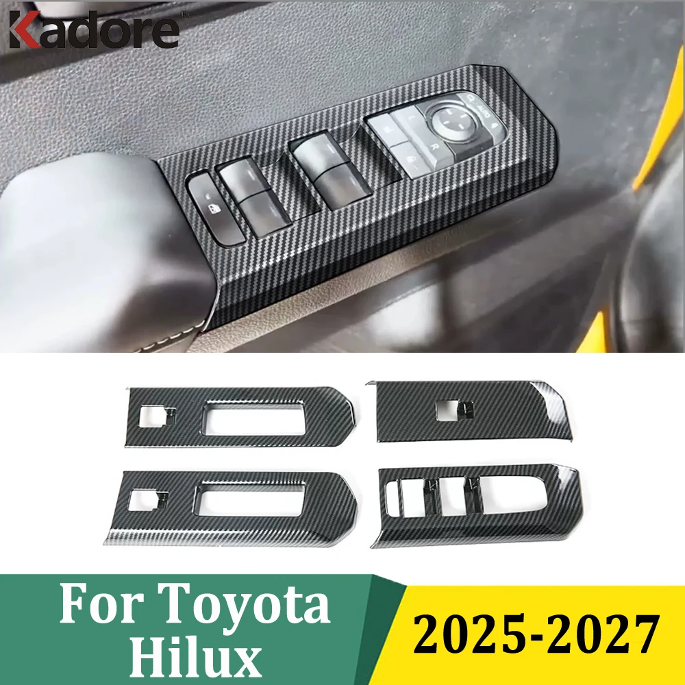 For Toyota Hilux 2025 2026 2027 Window Lift Switch Button Cover Trims Door Armrest Panel Frame Car Modification Accessories