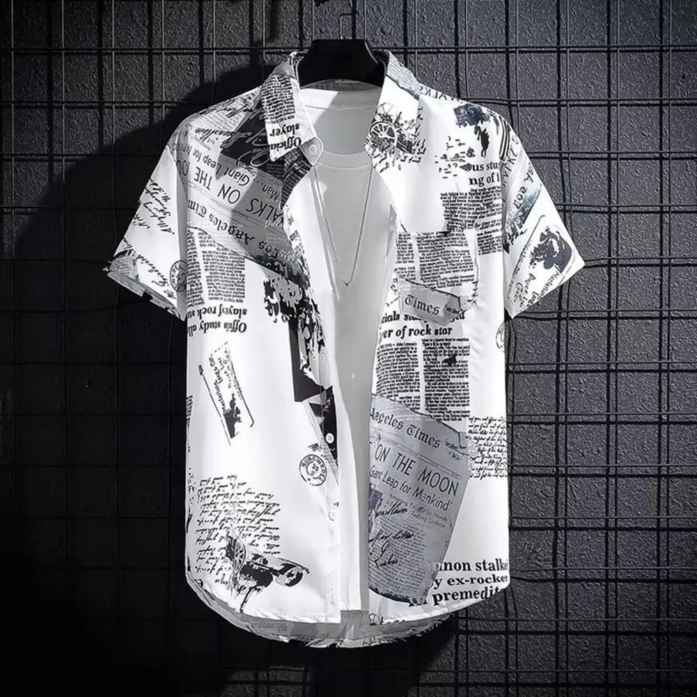 Men Vacation Shirt Tropical Style Men's Shirt with Letter Print Ice Silk Fabric Quick Dry Technology for Vacation Beach Top