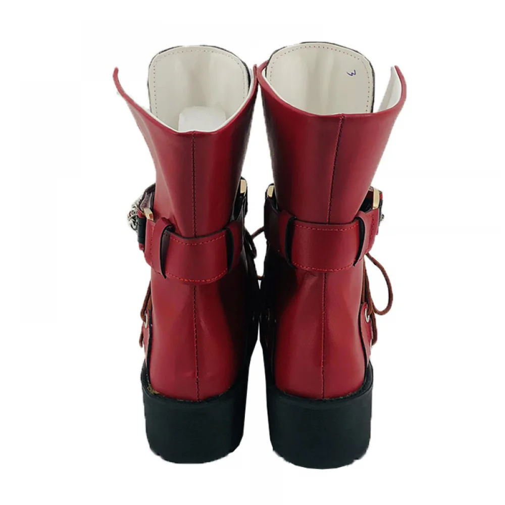 Anime Tifa Lockhart Cosplay Shoes Lace Up Hiking Boots Low Heel Middle Boot Halloween Carnival Women's Shoes Accessories ﻿