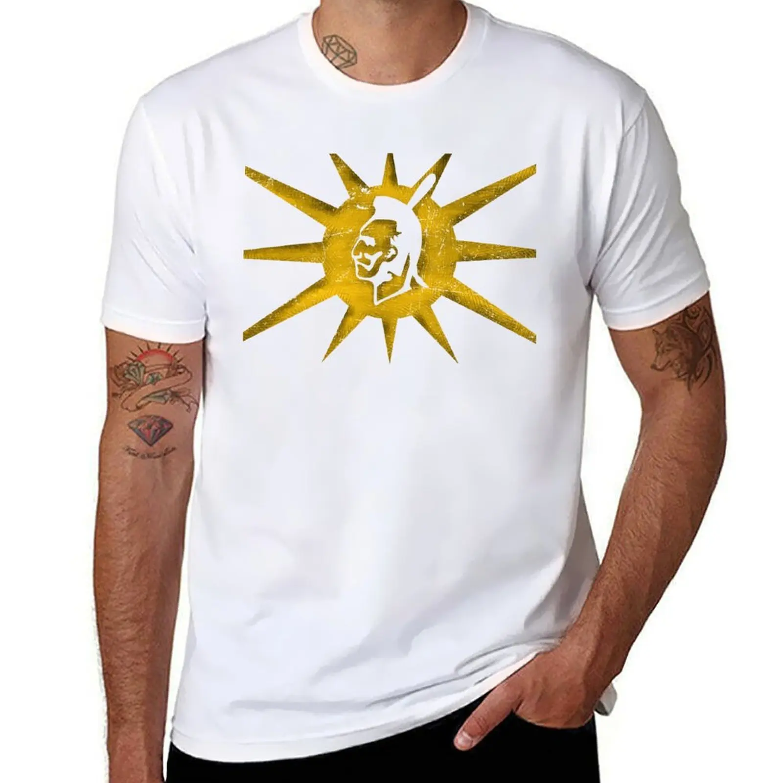 

Mohawk Warrior grunge Flag Iroquois Canada and USA yellow golden and black eroded background HD High Quality T-Shirt