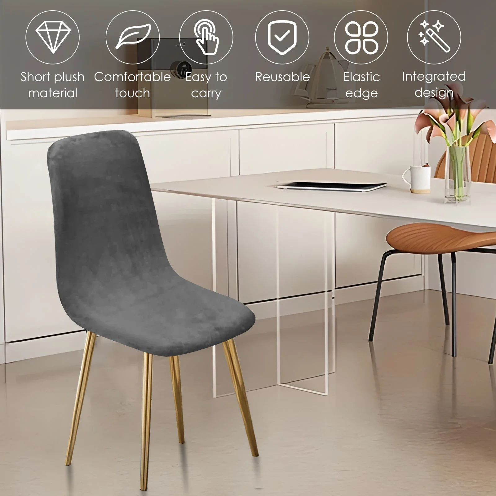 4 Pcs Shell Chair Cover Short Plush Soft Shell Chair Seat Slipcover Machine Washable Dustproof Dining Chair Protective Cover