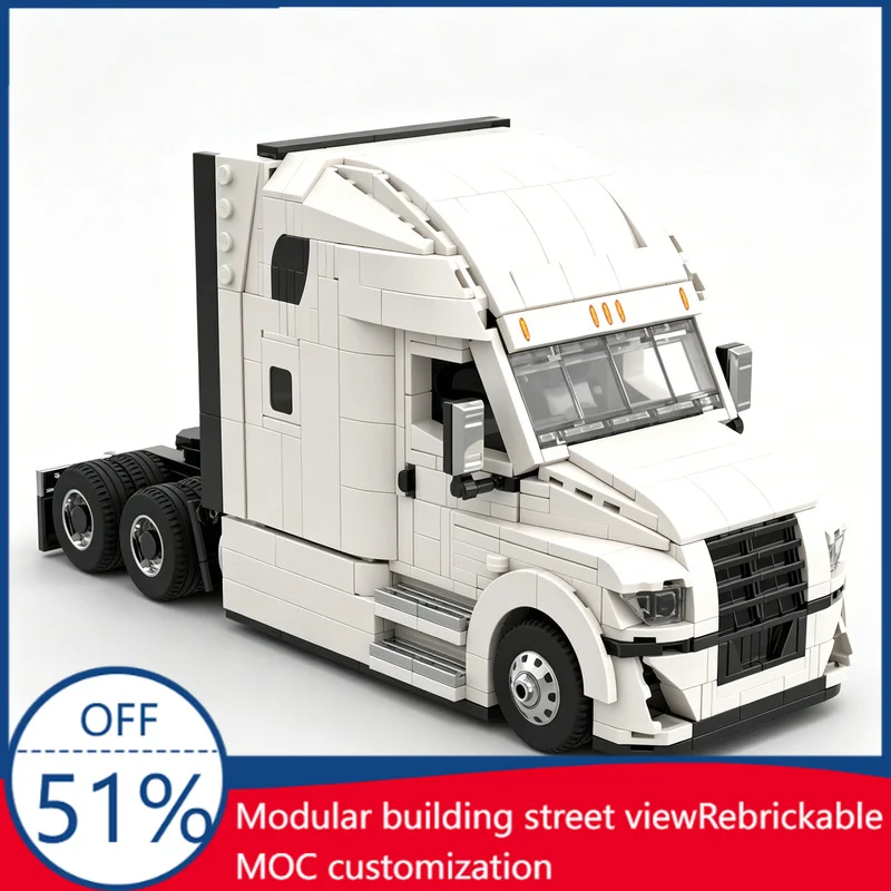 1182Pcs White Freightliner Cascadia Truck Speed Champions Scale Custom Building Blocks Model Educational Assembly Toy Collectors