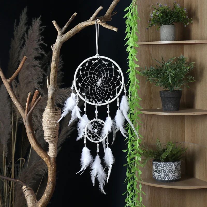 Gray two-ring dream catcher wall decoration, ins style home furnishing, creative gifts.