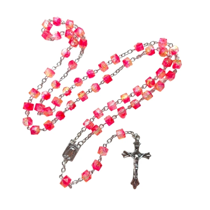 Long Gothic Necklace Rosary Necklace with Vibrant Beads Stand Out Holy Jewelry Charm Ornament for Birthday Wedding