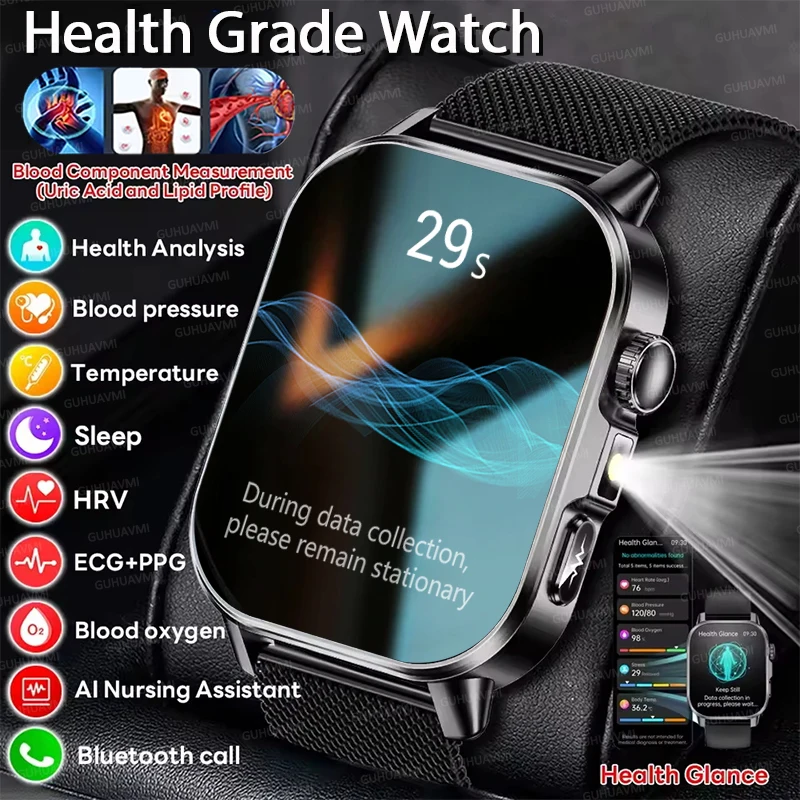 2026 Top Nursing Grade ECG+PPG Smart Watch Men Accurate Blood Pressure Lipids Uric Acid 2.0-inch AMOLED Screen HD Call Watch Men