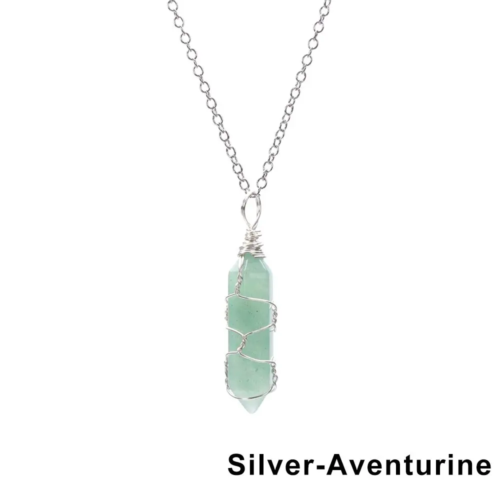 Jewelry Tiger Eye Blue sand Wire Wrap Stone Pendant Rose Quartz Natural Stone Hexagonal Cylindrical Crystal