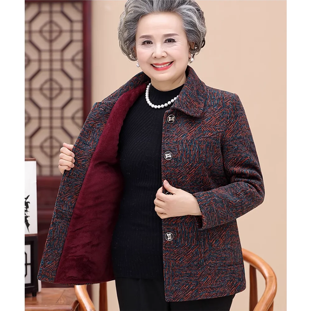 Grandma\'s Winter Coat Add Velvet Thick Middle-Aged Elderly Grandma Fleece Jacket Warm Casual Tops One-Piece/Suit Mother  Clothes