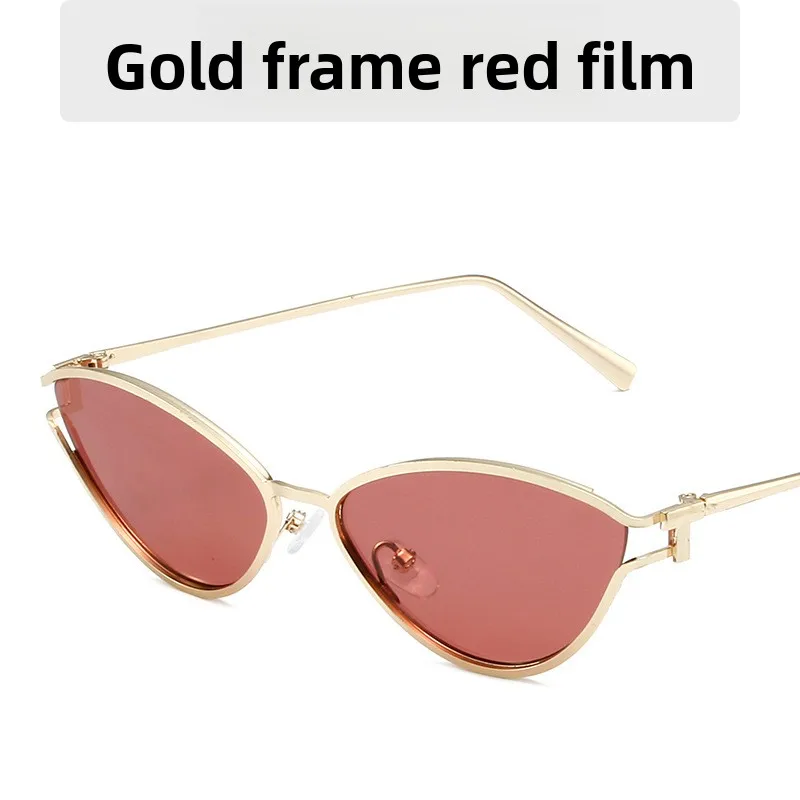 

European and American hip-hop personalized sunglasses hollow frame design sunglasses trendy cat eye metal full frame glasses