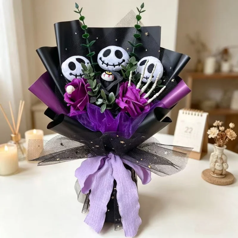 Halloween Skull Plush Dolls With Artificial Flowers Spider Creative Handmade Bouquets Home Decor Christmas Halloween Gifts