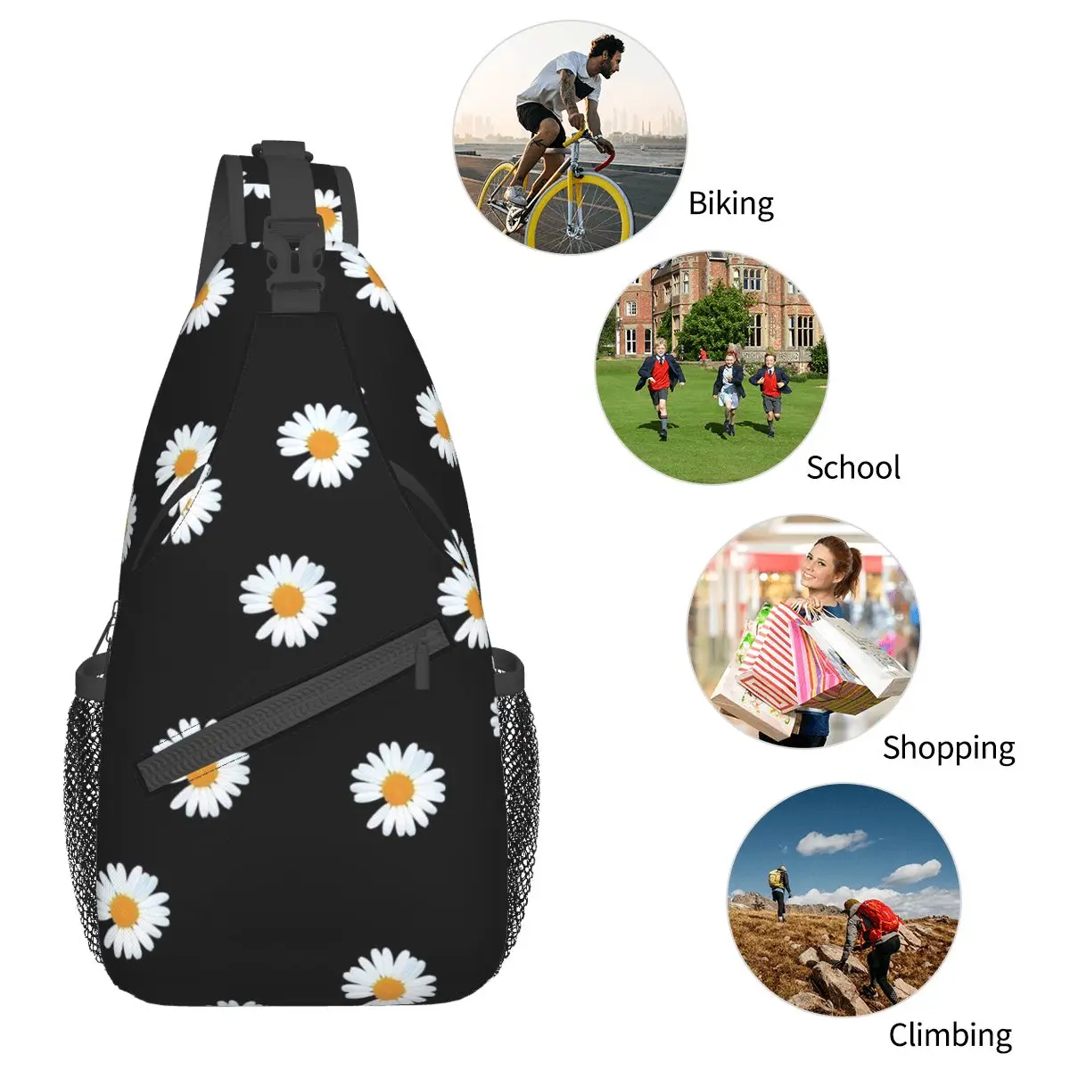 Daisy Flowers Small Sling Bag Chest Crossbody Shoulder Backpack Outdoor Hiking Daypacks Pattern Bag