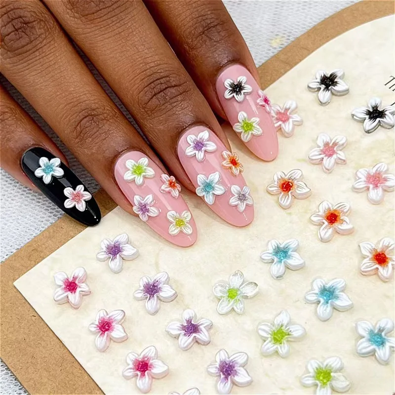 50Pcs Multicolored Mixed Irregular Five Petal Flower Nail Charms 3D Resin Ice Transparent Sakura Ins Style Nail DIY Accessories