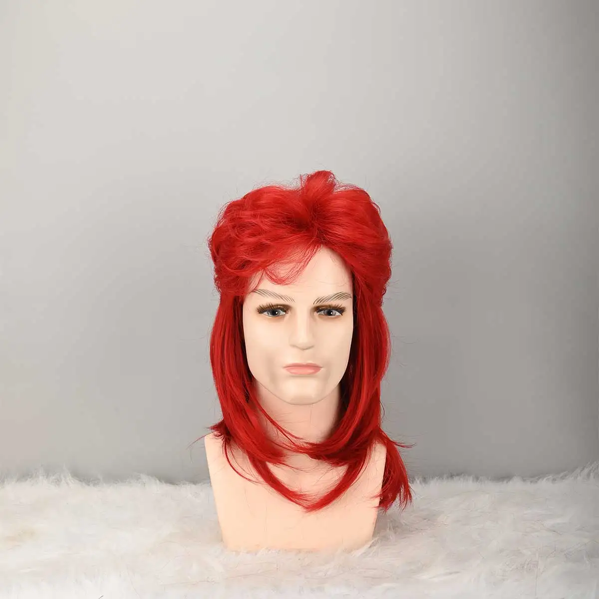 Sallcks Mens Mullet Wigs Red Curly 70s 80s Retro Cosplay Costume Wig Metal Rocker Disco Fancy Show Wigs