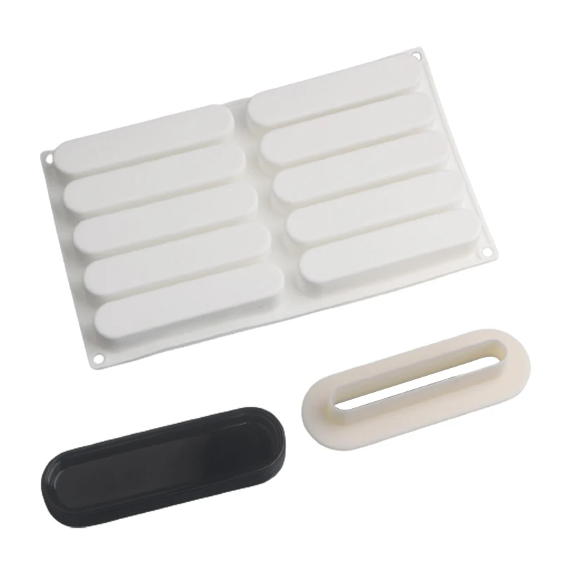 Meibum 10 Cavity Long Strip Silicone Cake Mold Mousse Mould Plastic Cutting Dies and Pastry Trays Dessert Baking Tools Bakeware