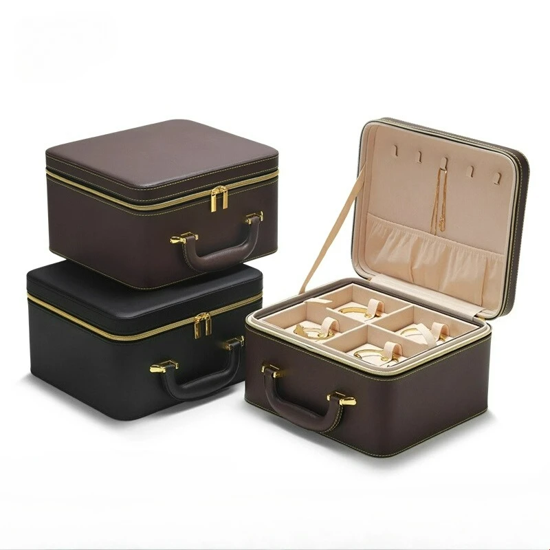 High end jewelry storage box, portable travel exhibition ring, bracelet, necklace, large capacity suitcase