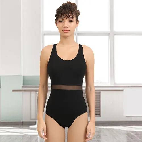 Imagen 2 del producto Leotardo de Ballet para mujer, leotardos sin mangas con cintura de malla y correas entrecruzadas en la espalda, ropa de mono de Ballet