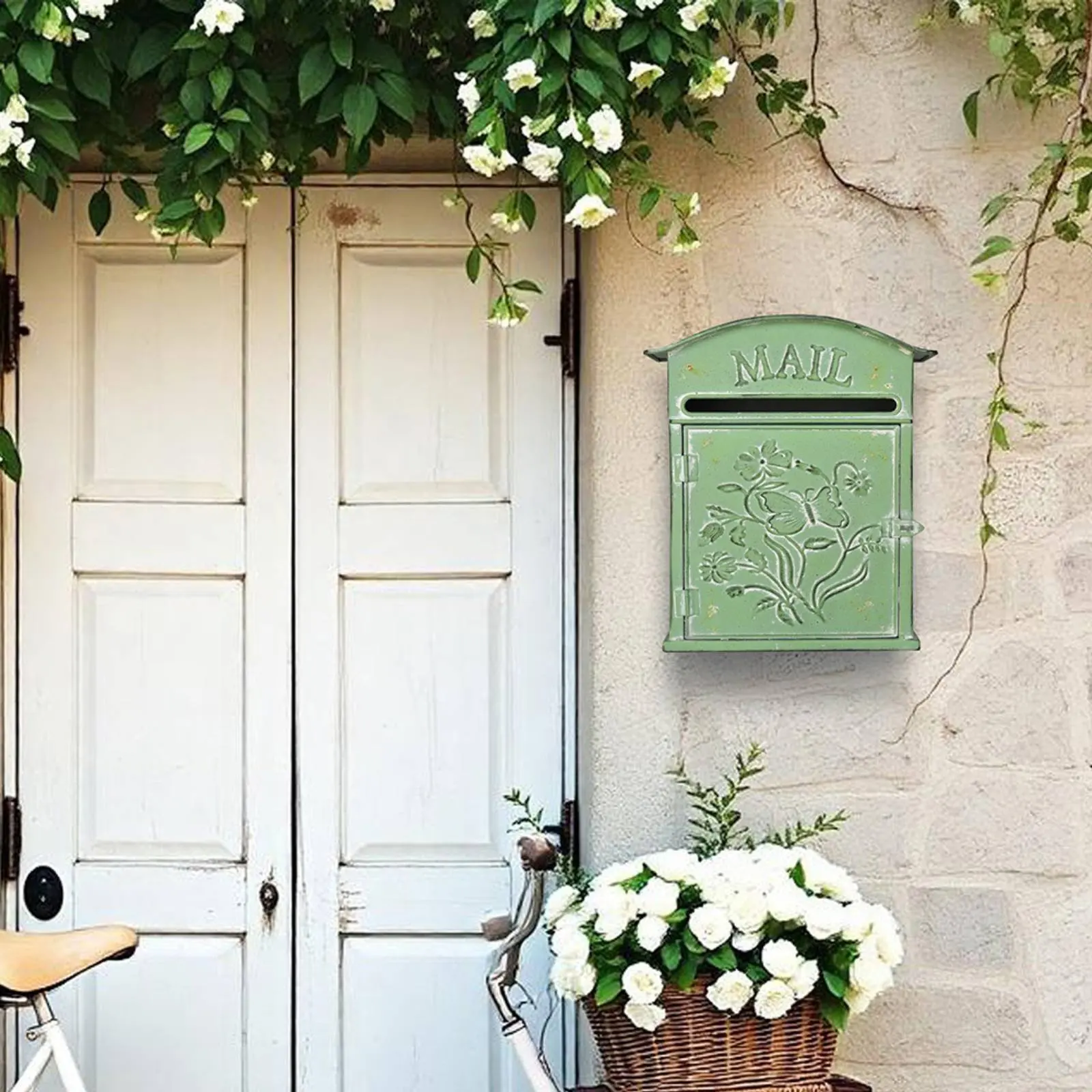 

European Design Post Box Wrought Iron Wall-Mounted Mailbox Wall Mount Mailbox Resistant Embossed Post Box for Patio