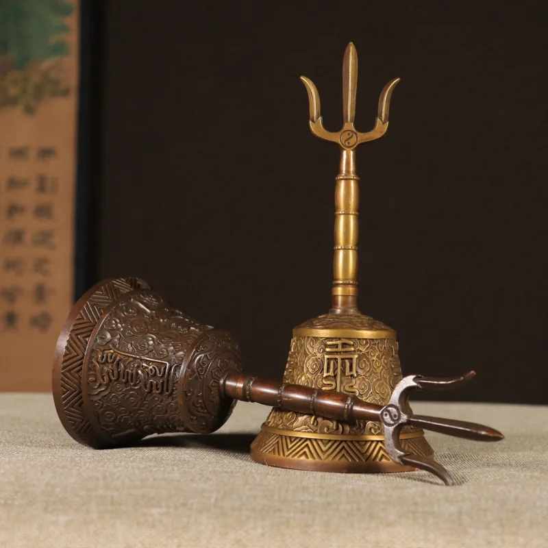 Sanqing Supplies: Taoist three-pronged , Tai Chi Bagua ancient hand , celestial bell, smooth and thickened copper