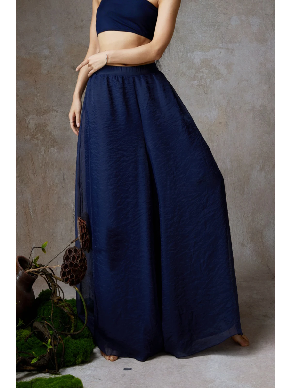 

WYZ классические современные однотонные брюки с высокой талией в национальном стиле, широкие брюки, двухслойные брюки для танцевальной практики, эфирные универсальные брюки