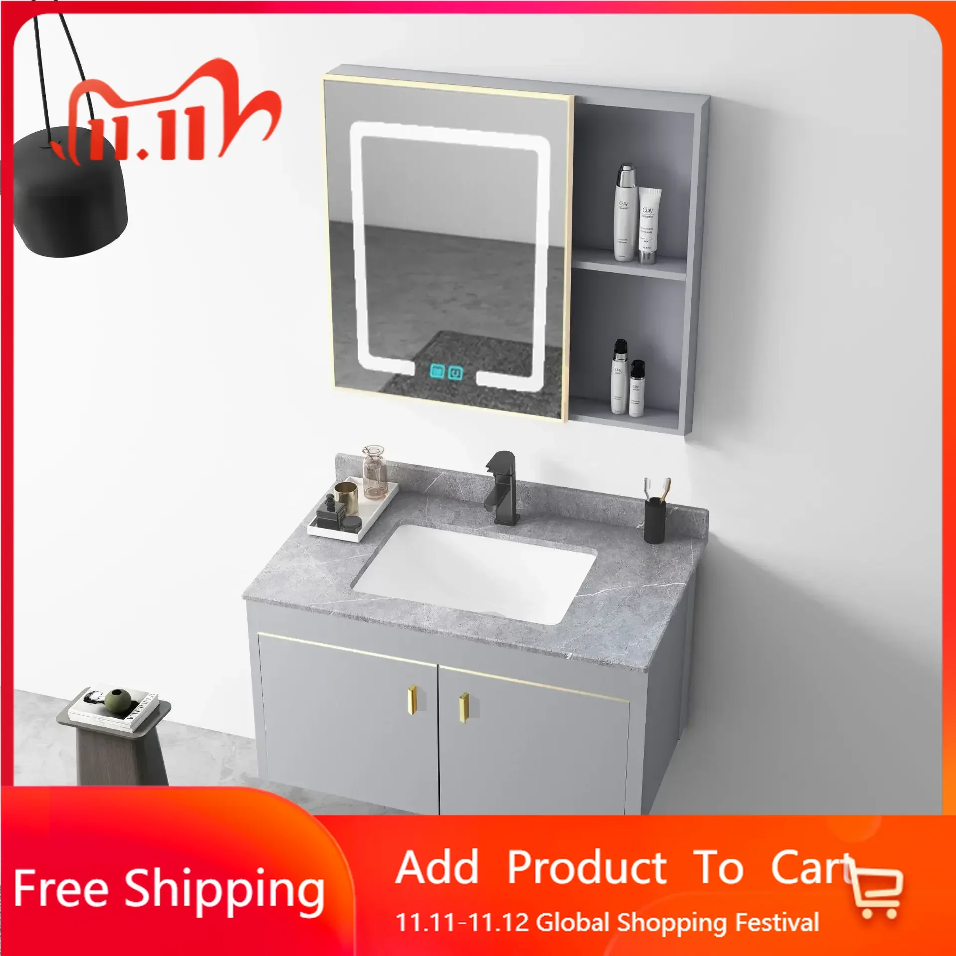 

Modern Minimalist Aluminum Bathroom Cabinets Washbasin Combination Luxury Bathroom Vanity Smart Mirror Storage Cabinet with Sink