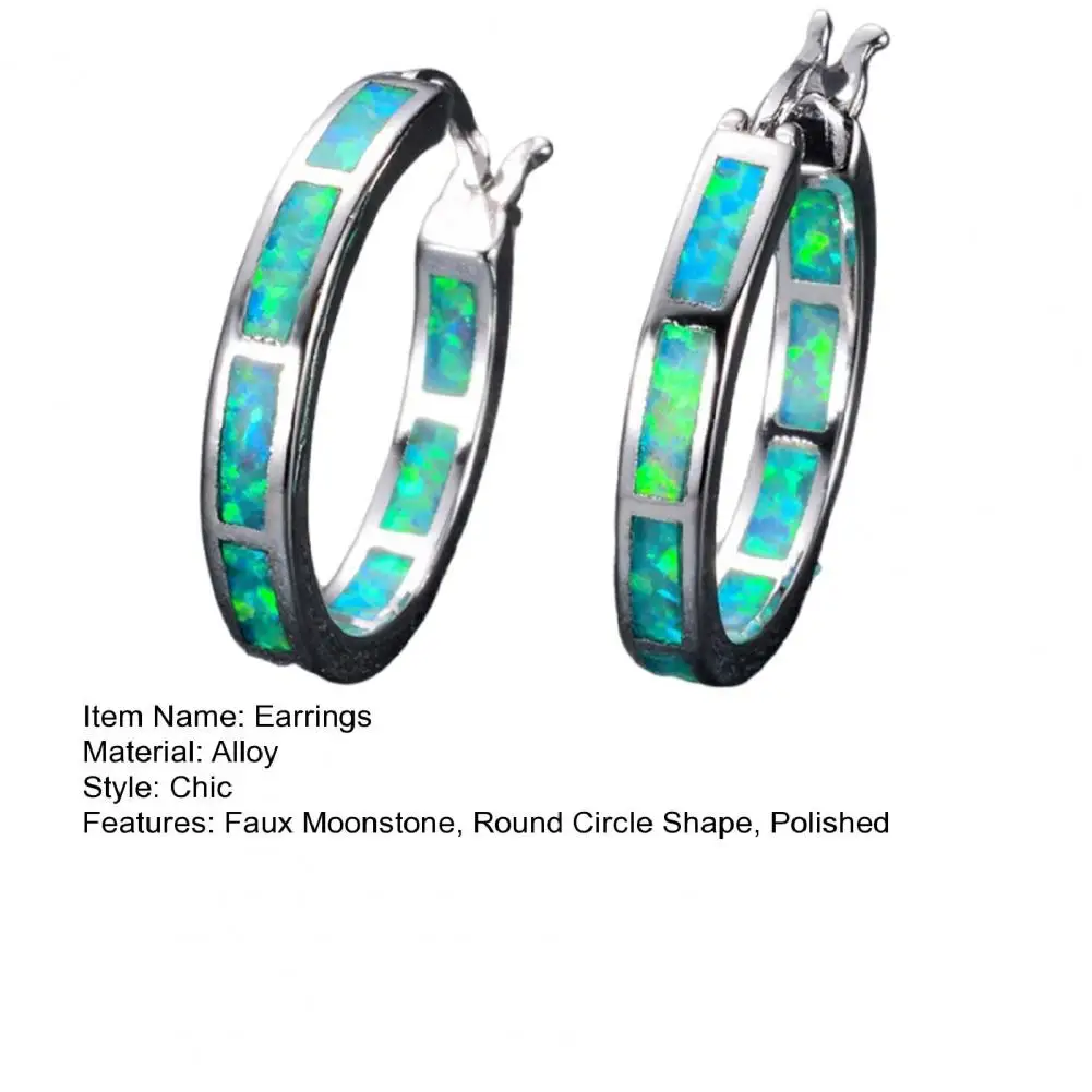 1 زوج سيدة هوب أقراط فو Moonstone شكل دائرة مستديرة السلس سبيكة عيد ميلاد الذكرى عيد الحب هدية الأذن مجوهرات