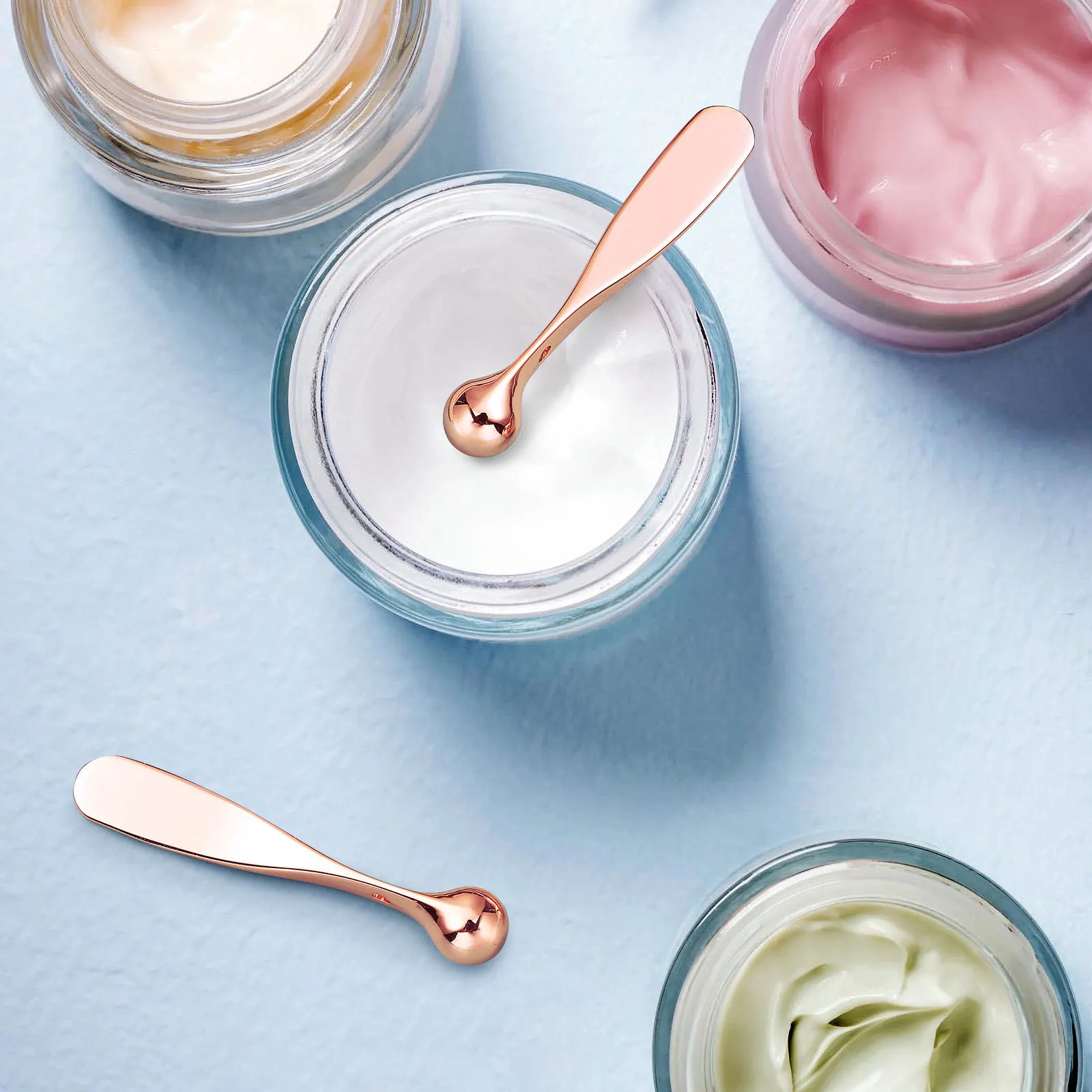 

2pcs Cream Spatula Spoon Zinc Alloy Eye Care Massage Stick Rose Gold Mini Portable Skin Tool Eye Mask Spoon Face Stick
