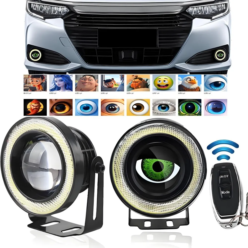 Evil Eye LED Car,3.5 Inch Devil Eyes Lens Halo Ring 3D Lens Dynamic RGB 32 82 Modes Auto Headlight Decorative Light Modified Par