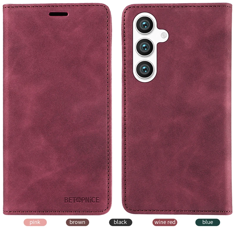 Magnetic Wallet Case For Samsung Galaxy S24 Ultra Leather Flip Cover for Galaxy S24 Plus FE Fundas Stand Card Slot Phone Case