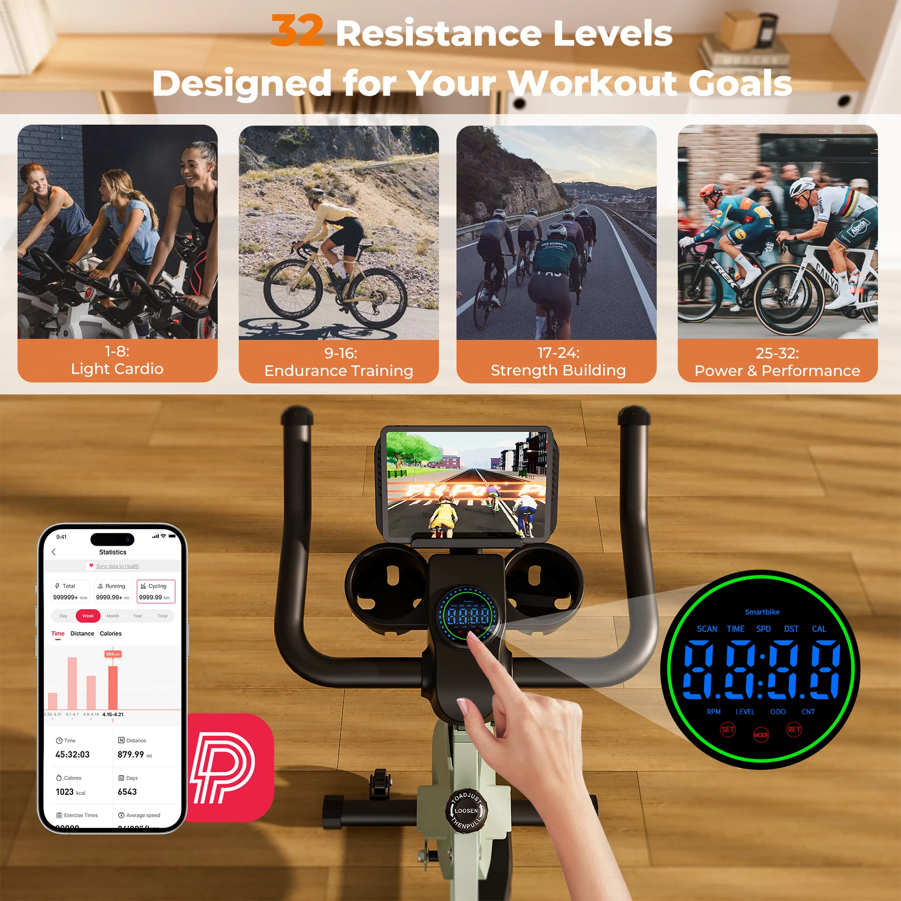 Superun Heimtrainer mit magnetischer Steuerung, großer Tablet-Halter, bequemer Sitz, Indoor-Radfahren, Cardio-Fitness-Fahrrad – Detail 5