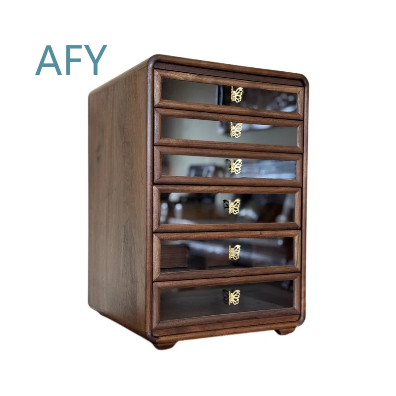 Black Walnut Solid Wood Tea Set for Dental Cabinet Storage Drawer Type Household Cup Multi-layer Organizer for Home Office