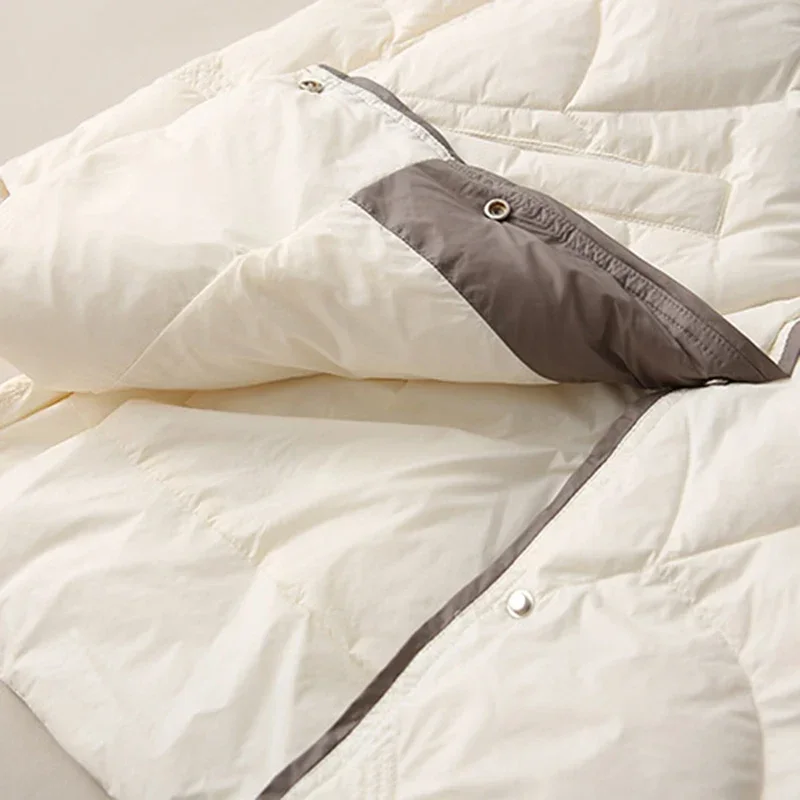 2025 nuevas chaquetas largas de plumón de pato para mujer, abrigo ajustado Vintage ultraligero de invierno, Parkas acolchadas negras cálidas informales de otoño