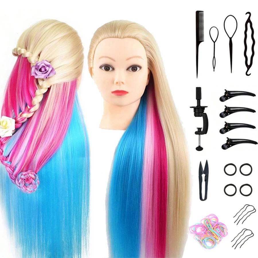 

Mannequin Head with Long Synthetic Fiber Colorful Hair Styling Training Head 26 inch Manikin Hairdressing Training Model