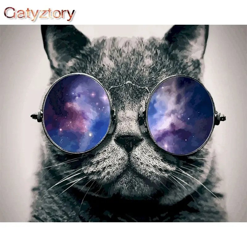 

GATYZTORY 60x75cm Painting By Numbers On canvas Picture Paint Sunglasses Cat Animals DIY Coloring By Numbers Home Decor Wall art