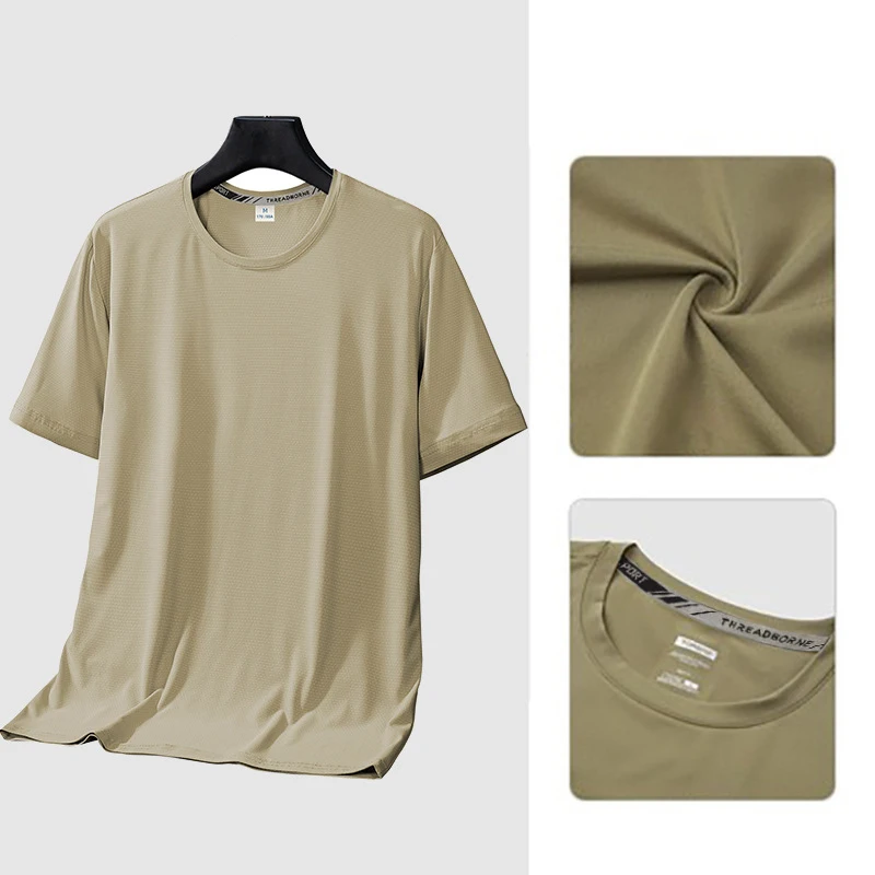 (M-7XL)Ice Silk Quick Dry Camping Hiking Fishing T-Shirt Men Fitness Tops Badminton Football Tennis Badminton Short Sleeve Shirt