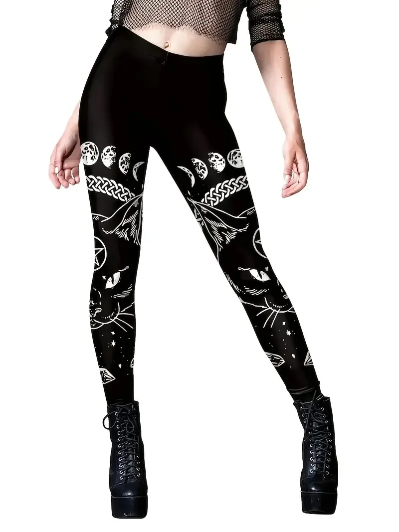 Printed tight stretch elastic waist comfortable casual leggings for women