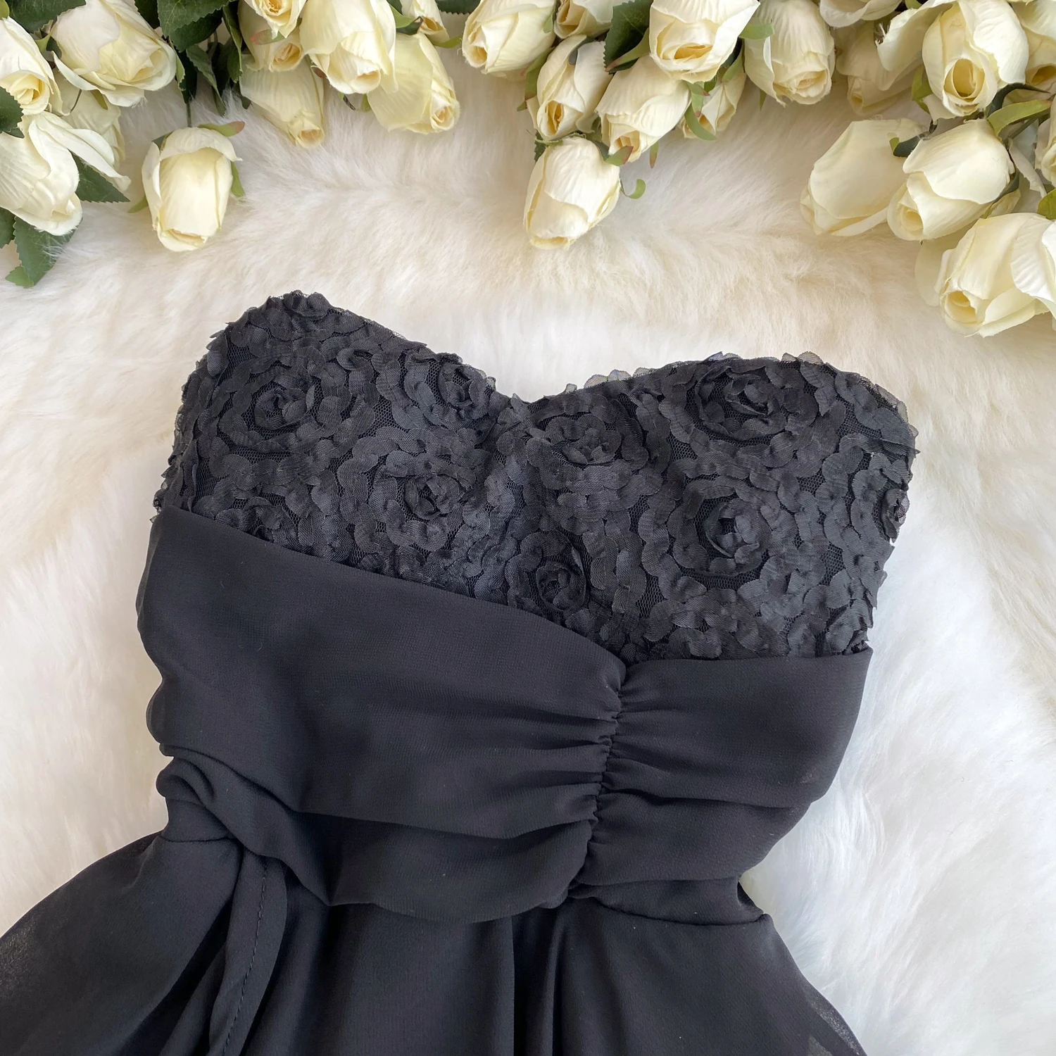 Chic Floral Mesh Patchwork Tube Top Dress Sexy Off Shoulder Elegant Evening Party Women Fashion Vintage Ceremonial Dresses