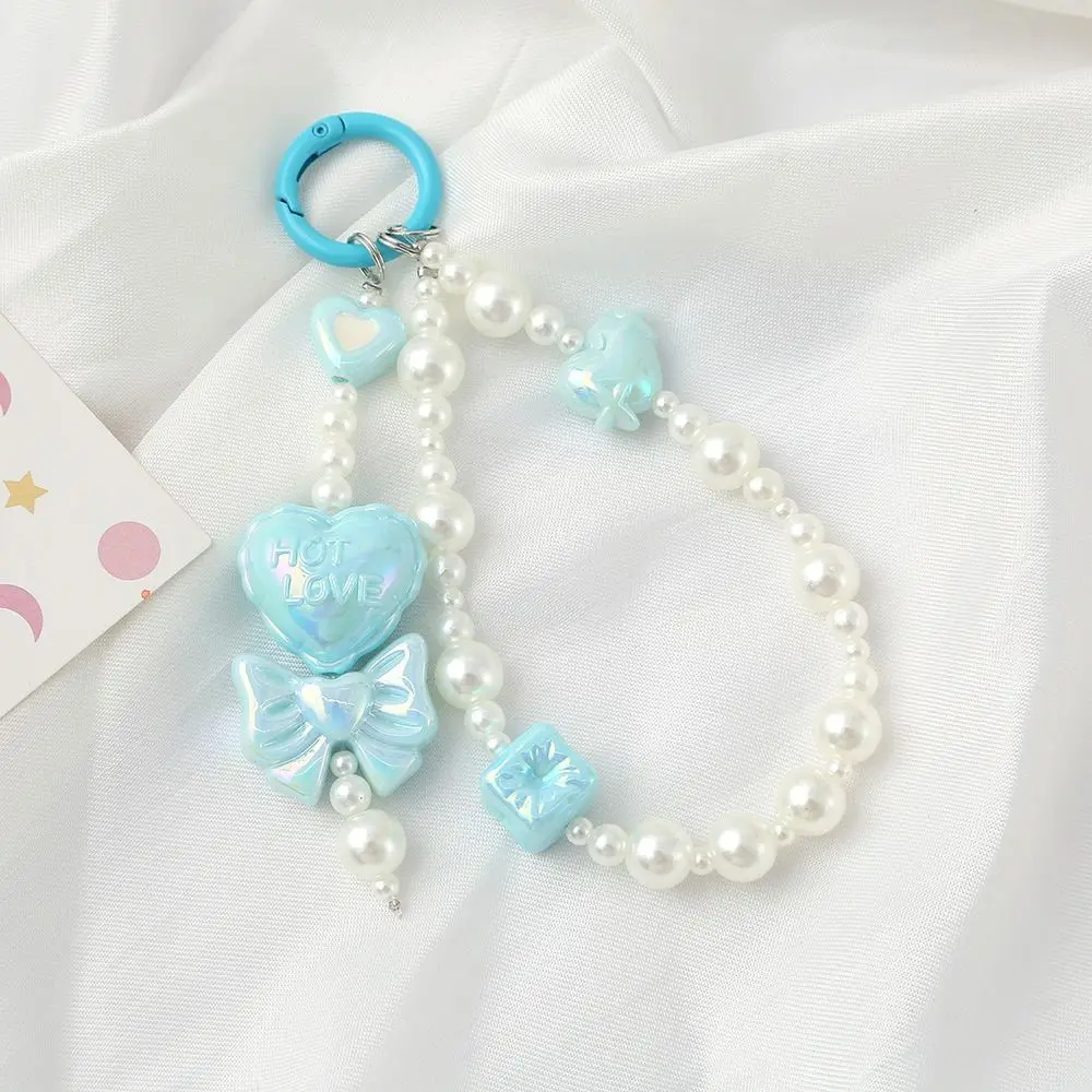 New Bowknot Heart Phone Charm Strap Acrylic DIY Beaded Purse Bag Pendant Y2K Key Chain