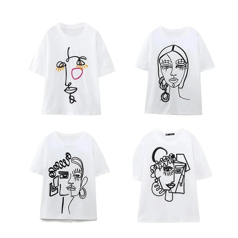 TRAF ZR T-shirts for Women Y2k Embroidery O Neck Harajuku Vintage Short Sleeve Tee T Shirt for Women Stitch Tops Blouse 2023