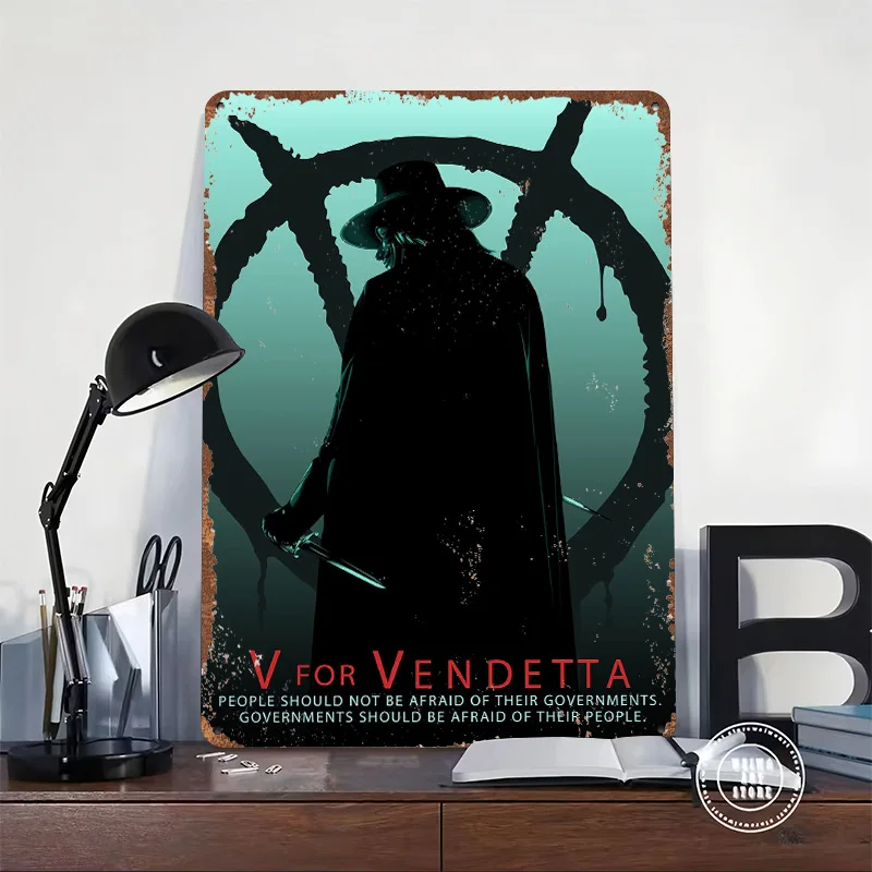 V for Vendetta Movie Cover Tin Poster Customized Wall Art Retro Vintage Metal Signs for Fans Room Decoration Garage Office Decor