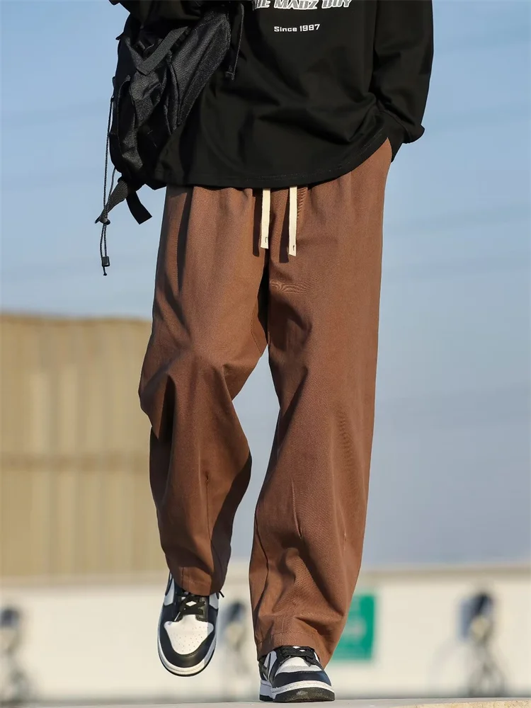 

Brown Cotton Work Trousers Loose Straight Leg Casual Pants for Men Retro Sle Youth Faion Spring Season Color