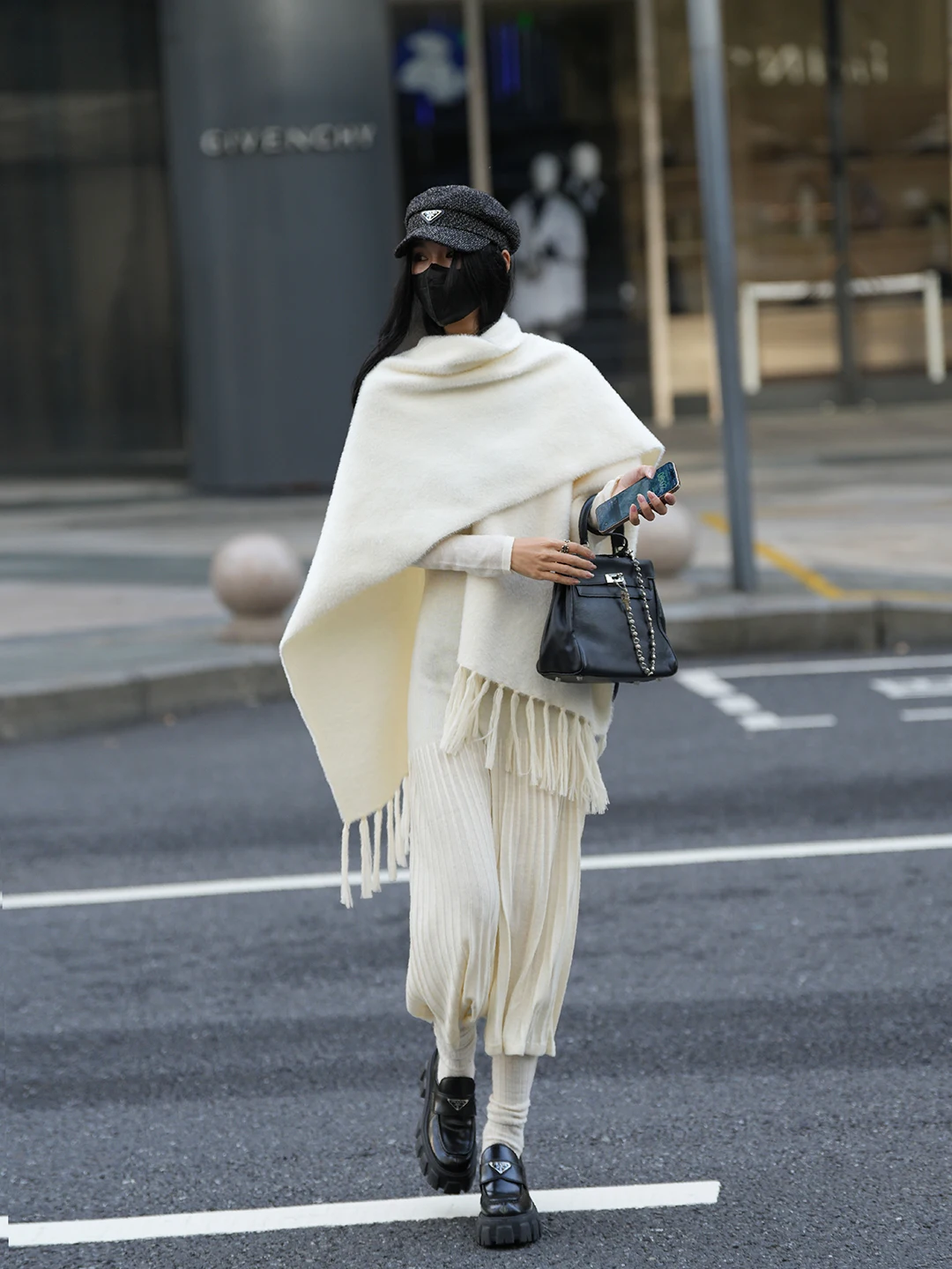 

Luna7xi Women's Fashionable Knitted Shawl Warm Pure Color Autumn Winter Top Nylon Material Commute Style Medium Length