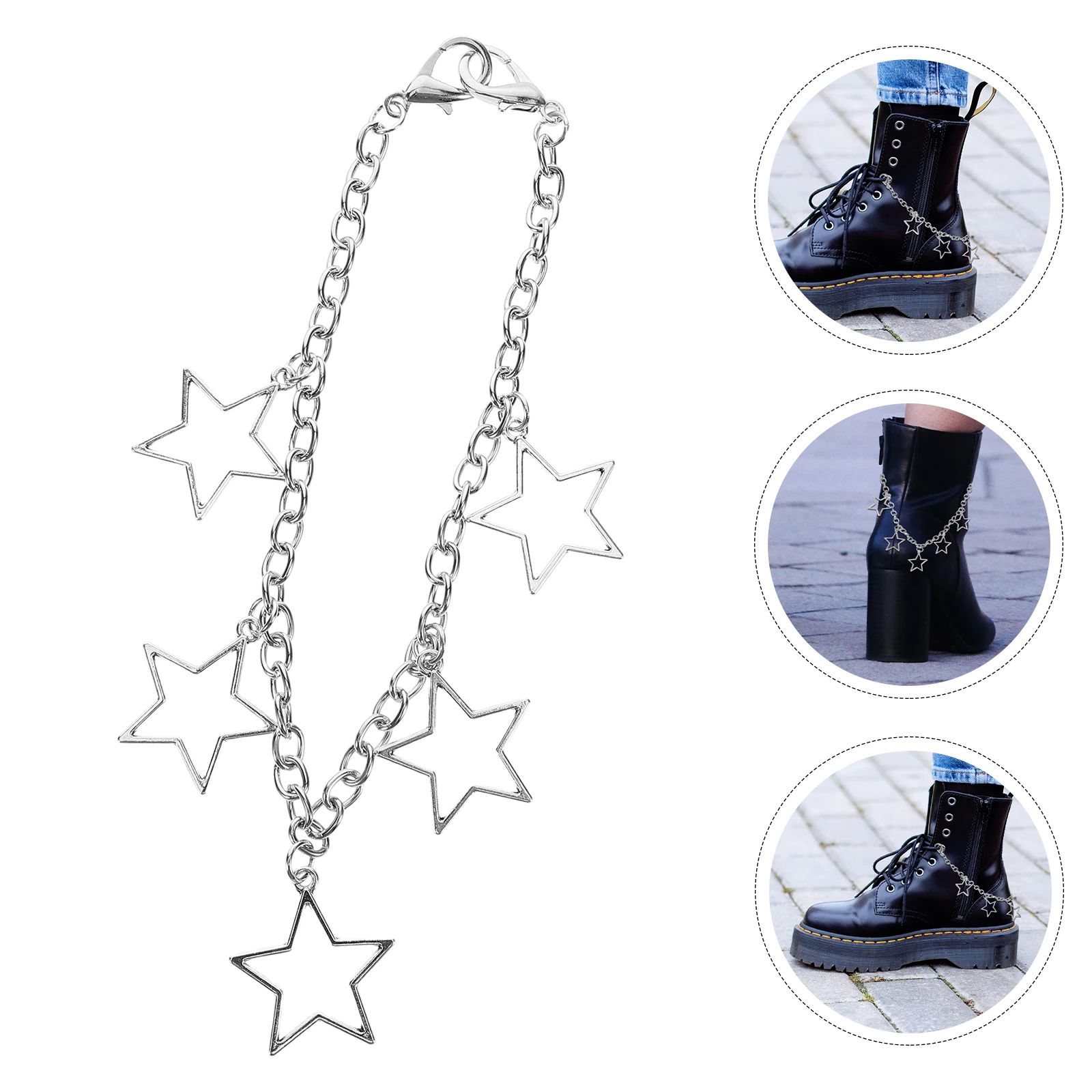 

2pcs Five Pointed Star Shoe Chain Hollow Pendant Zinc Alloy Chains for Sneakers Women Boot Accessories Decorative Metal Strap