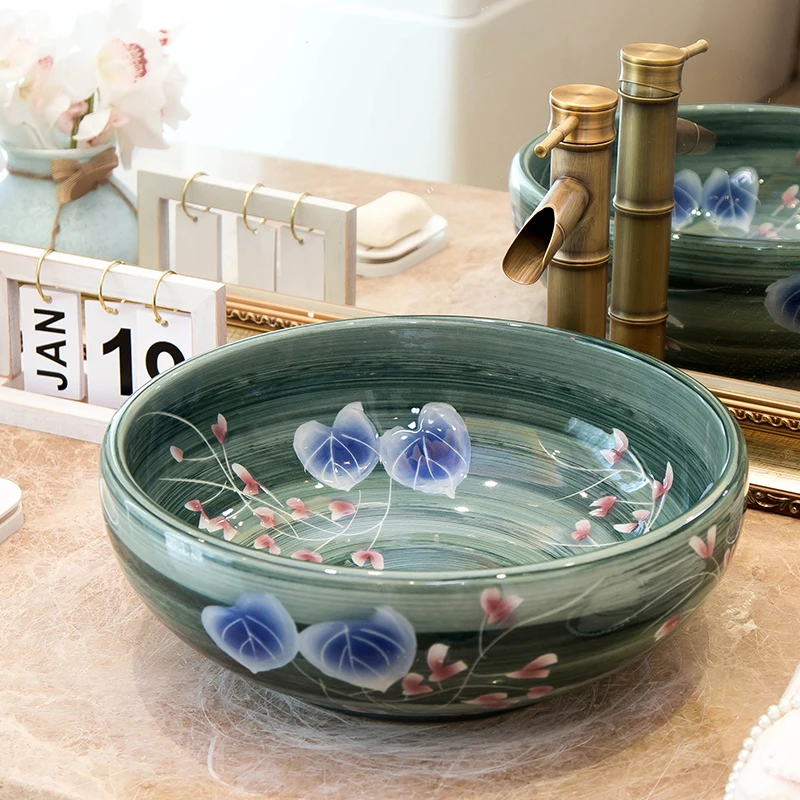 

Jingdezhen retro hotel ceramic hand wash basin art basin creative bathroom round wash basin