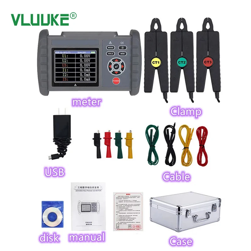 FR2020 Electronic Three-Phase Digital Voltammeter 220V Power Source High Accurac